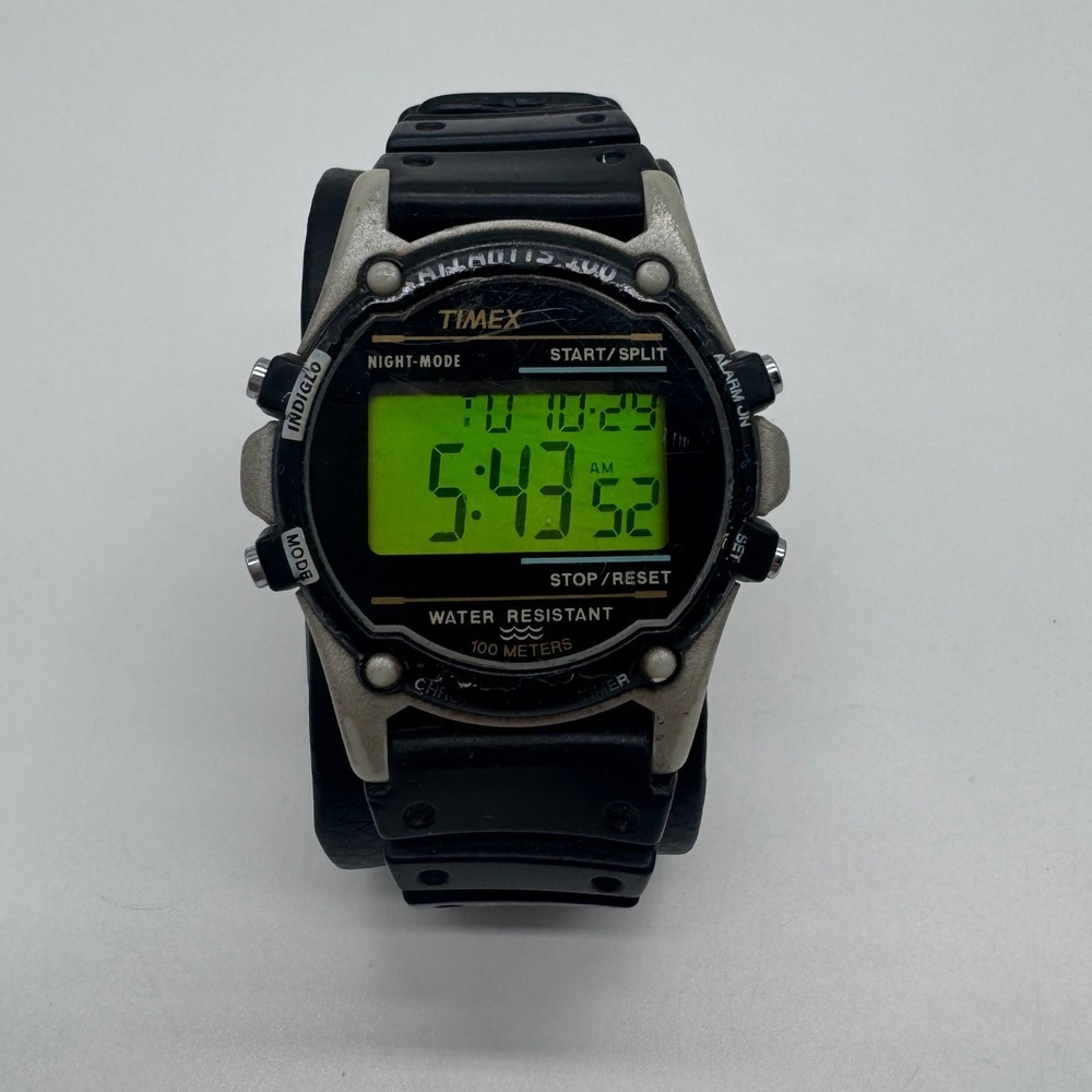 Timex Atlantis 100 Digital Watch Black Silver Indiglo 100M Water Resistant 745MM